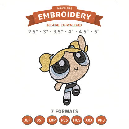 Powerpuff Girls Bubbles Embroidery Design File | Digital Download | 6 Sizes & 7 Formats Included Threaded Dreams