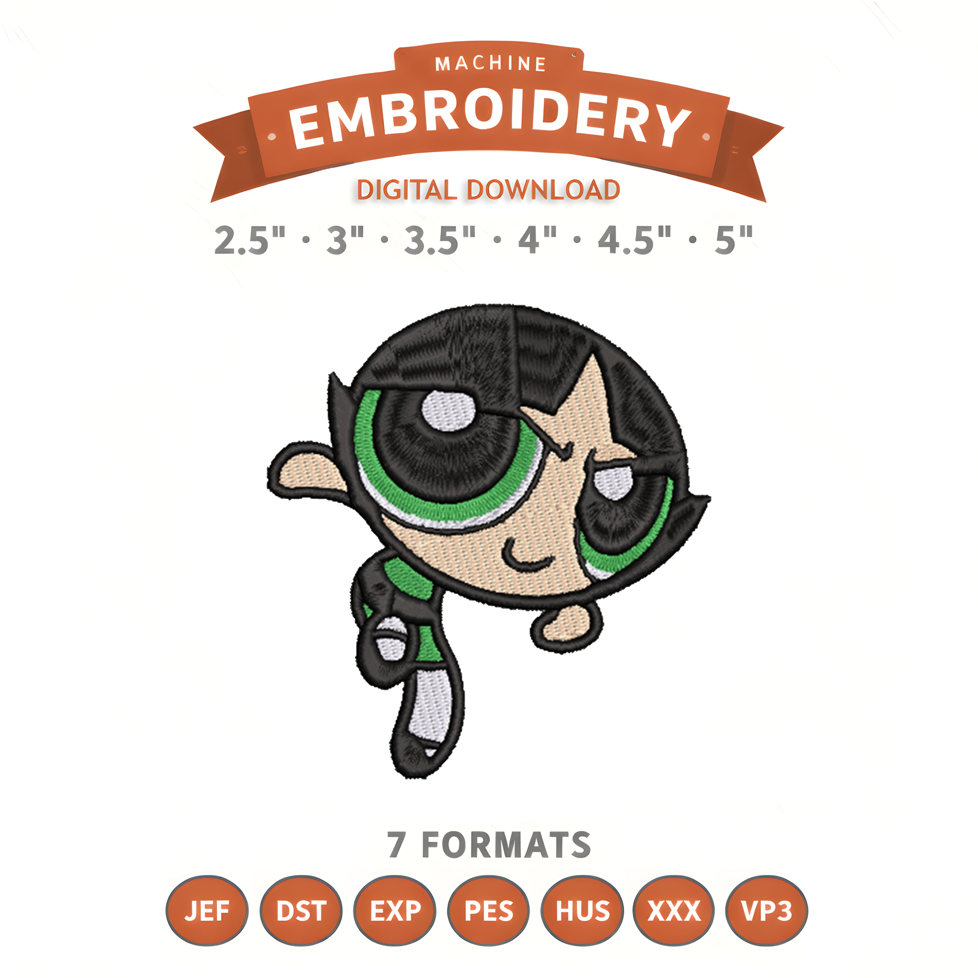 Powerpuff Girls Buttercup Embroidery Design File | Digital Download | 6 Sizes & 7 Formats Included Threaded Dreams