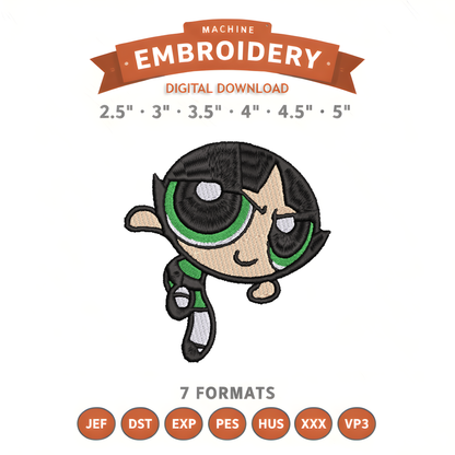 Powerpuff Girls Buttercup Embroidery Design File | Digital Download | 6 Sizes & 7 Formats Included Threaded Dreams