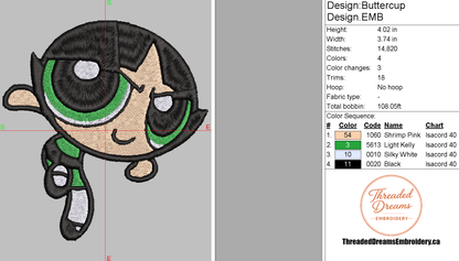 Powerpuff Girls Buttercup Embroidery Design File | Digital Download | 6 Sizes & 7 Formats Included Threaded Dreams