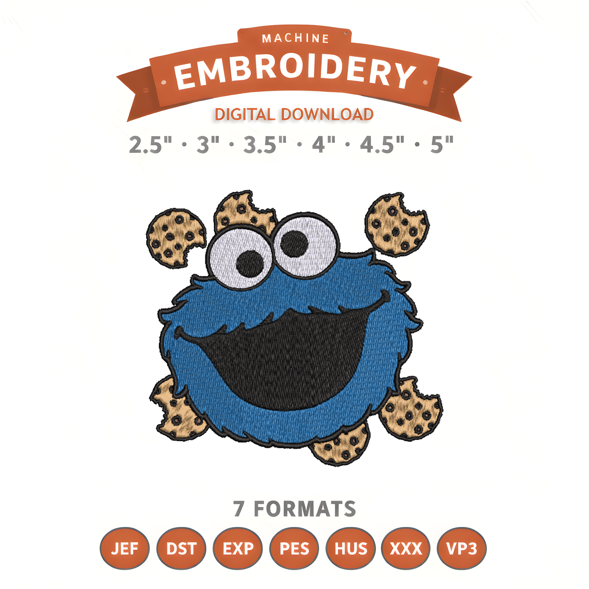 Cookie Monster Cookies Embroidery Design File | Digital Download | 6 Sizes & 7 Formats Included Threaded Dreams