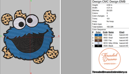 Cookie Monster Cookies Embroidery Design File | Digital Download | 6 Sizes & 7 Formats Included Threaded Dreams