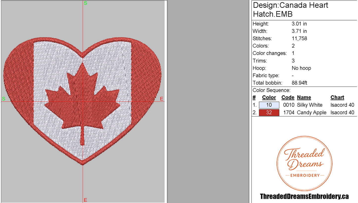 Canada Heart Embroidery Design File | Digital Download | 6 Sizes & 7 Formats Included