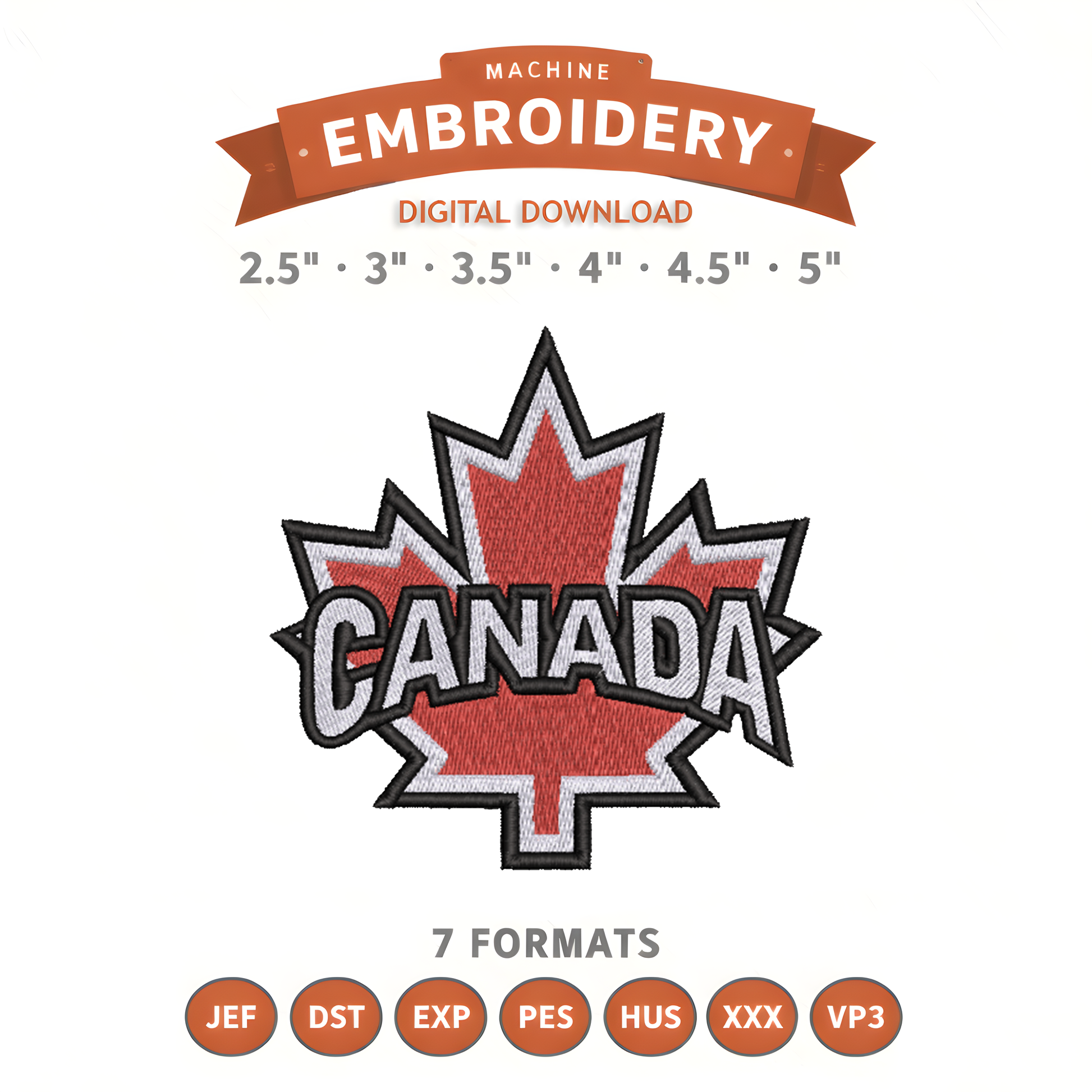 Canada Leaf Embroidery Design File | Digital Download | 6 Sizes & 7 Formats Included Threaded Dreams