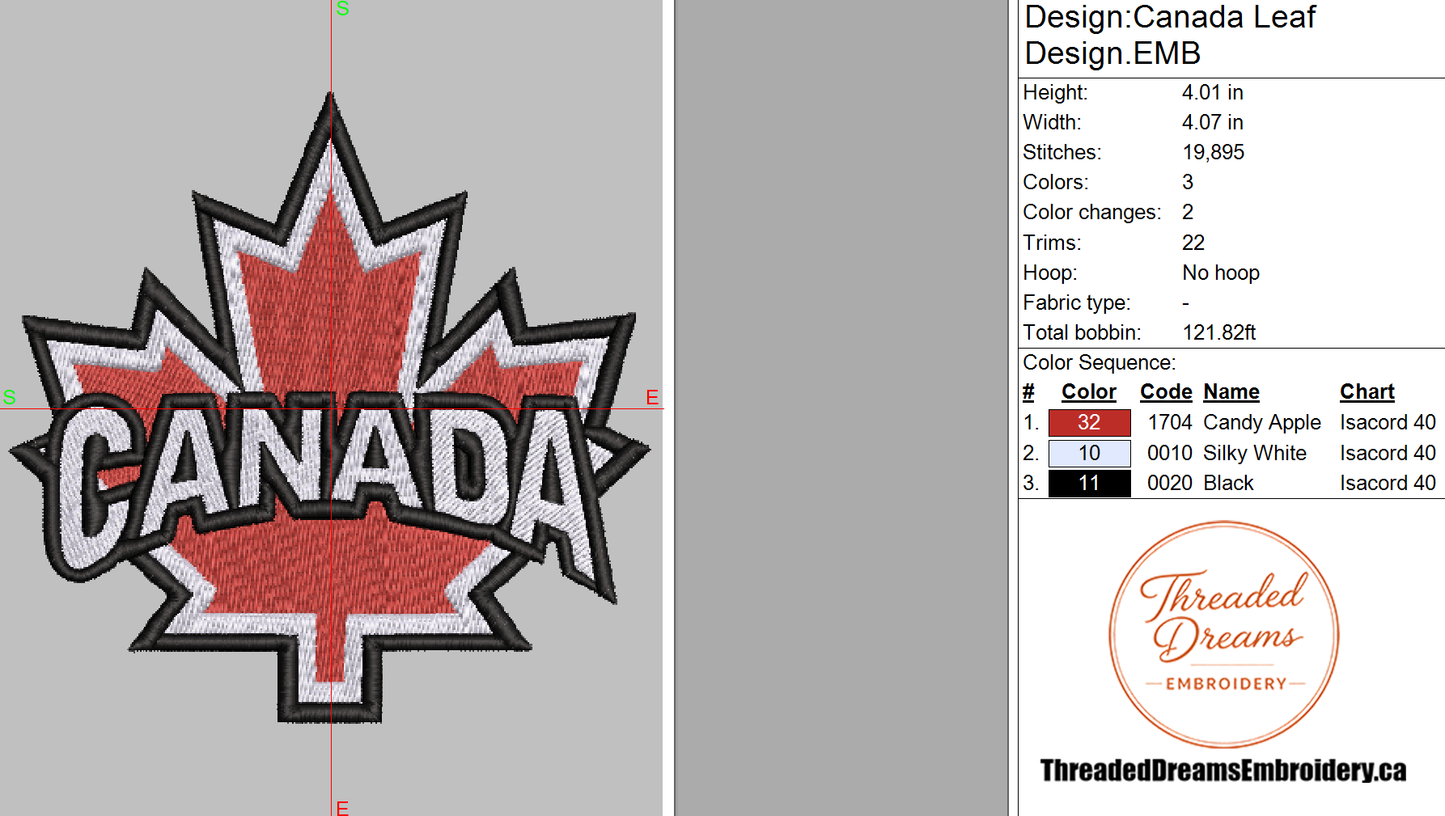 Canada Leaf Embroidery Design File | Digital Download | 6 Sizes & 7 Formats Included Threaded Dreams