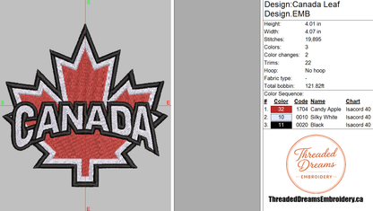 Canada Leaf Embroidery Design File | Digital Download | 6 Sizes & 7 Formats Included Threaded Dreams