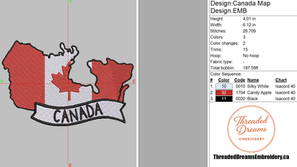 Canada Map Embroidery Design File | Digital Download | 6 Sizes & 7 Formats Included Threaded Dreams