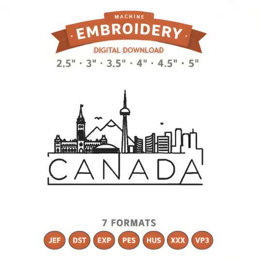 Canada Skyline Embroidery Design File | Digital Download | 6 Sizes & 7 Formats Included Threaded Dreams
