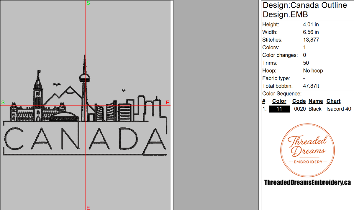 Canada Skyline Embroidery Design File | Digital Download | 6 Sizes & 7 Formats Included Threaded Dreams