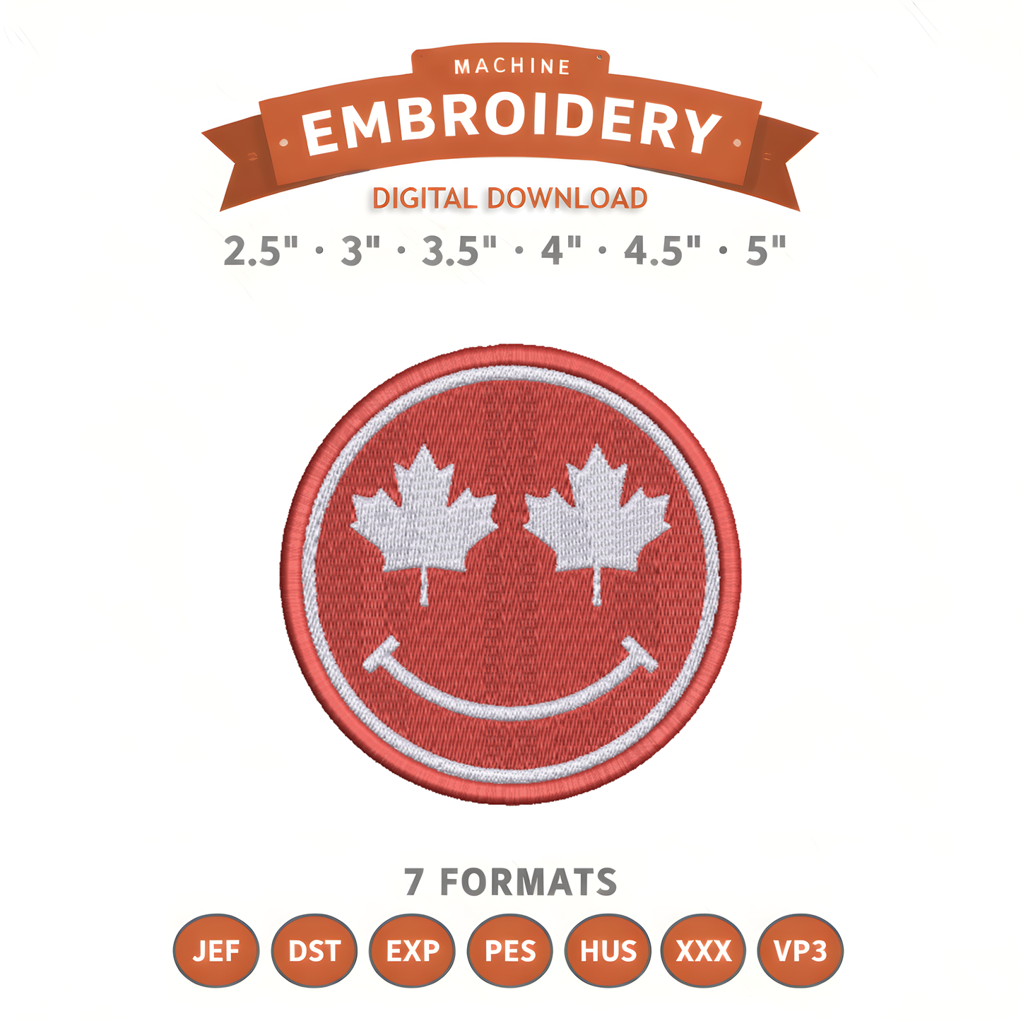 Canada Smile Embroidery Design File | Digital Download | 6 Sizes & 7 Formats Included Threaded Dreams