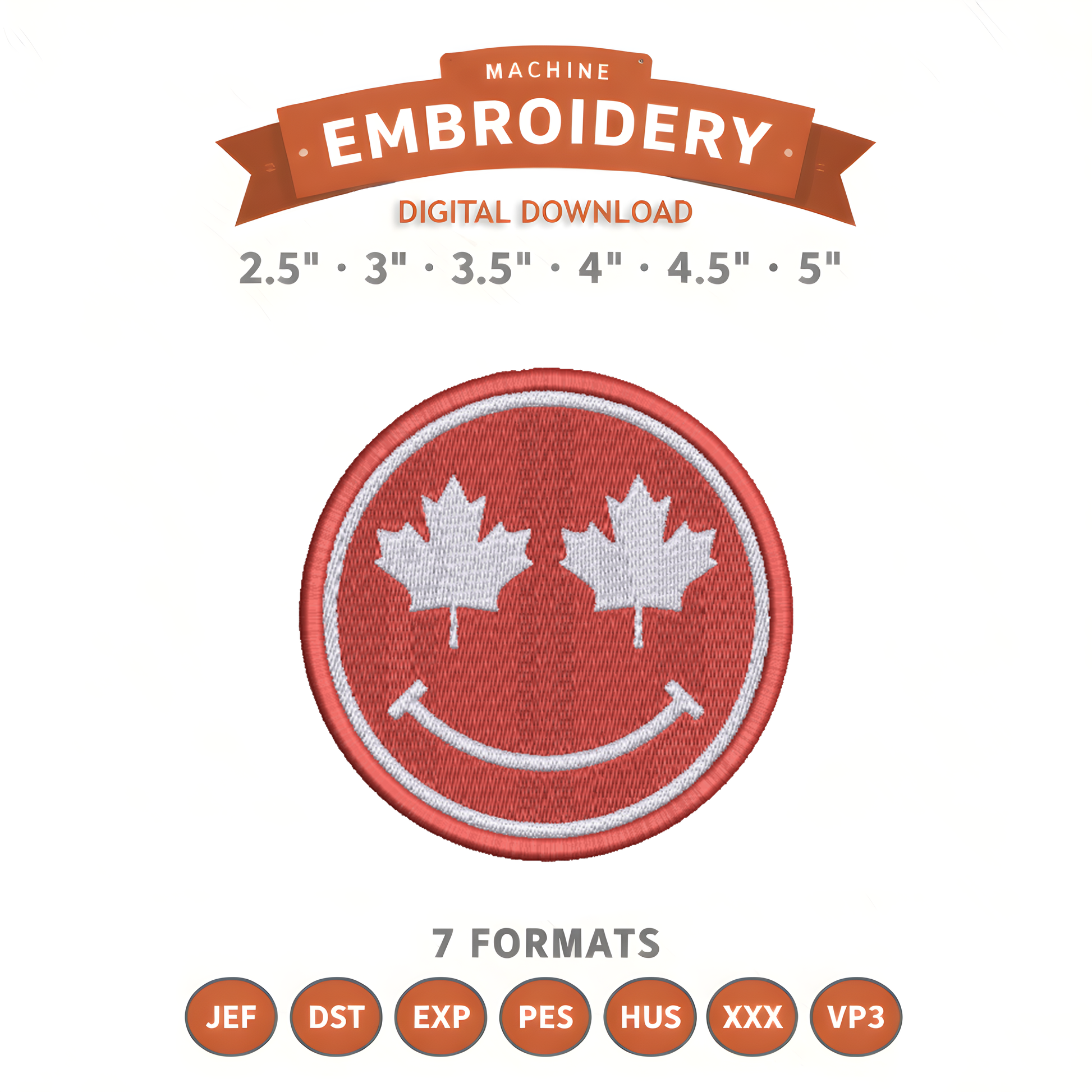 Canada Smile Embroidery Design File | Digital Download | 6 Sizes & 7 Formats Included Threaded Dreams