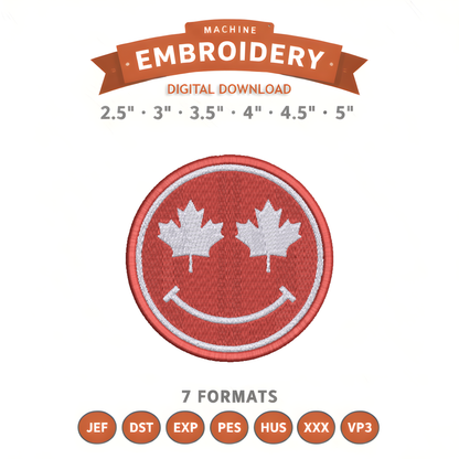 Canada Smile Embroidery Design File | Digital Download | 6 Sizes & 7 Formats Included Threaded Dreams