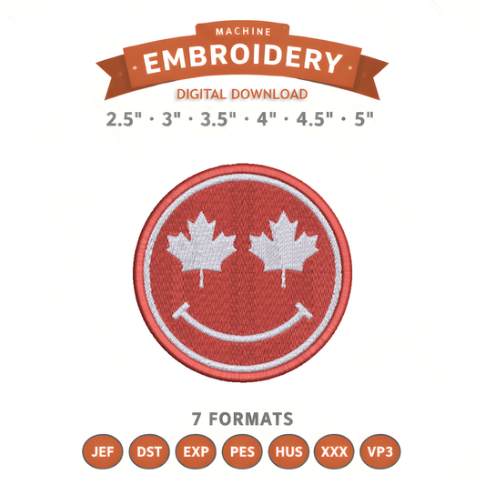 Canada Smile Embroidery Design File | Digital Download | 6 Sizes & 7 Formats Included Threaded Dreams