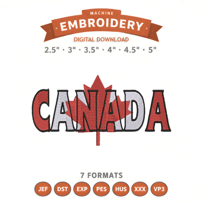 Canada Embroidery Design File | Digital Download | 6 Sizes & 7 Formats Included Threaded Dreams