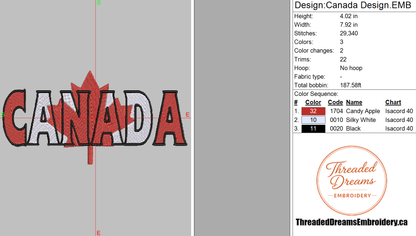 Canada Embroidery Design File | Digital Download | 6 Sizes & 7 Formats Included Threaded Dreams