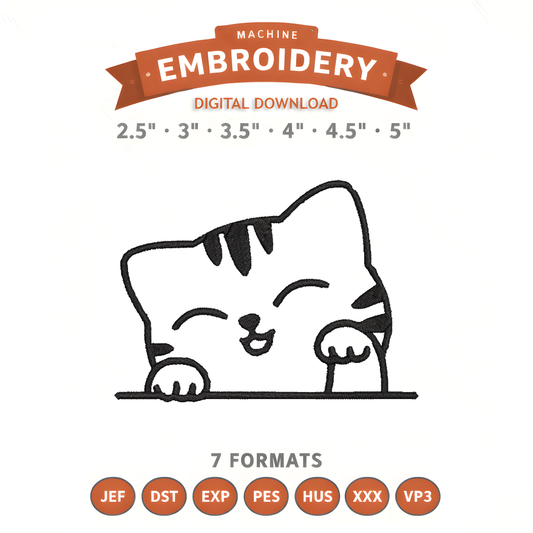Cat Wave Embroidery Design File | Digital Download | 6 Sizes & 7 Formats Included Threaded Dreams
