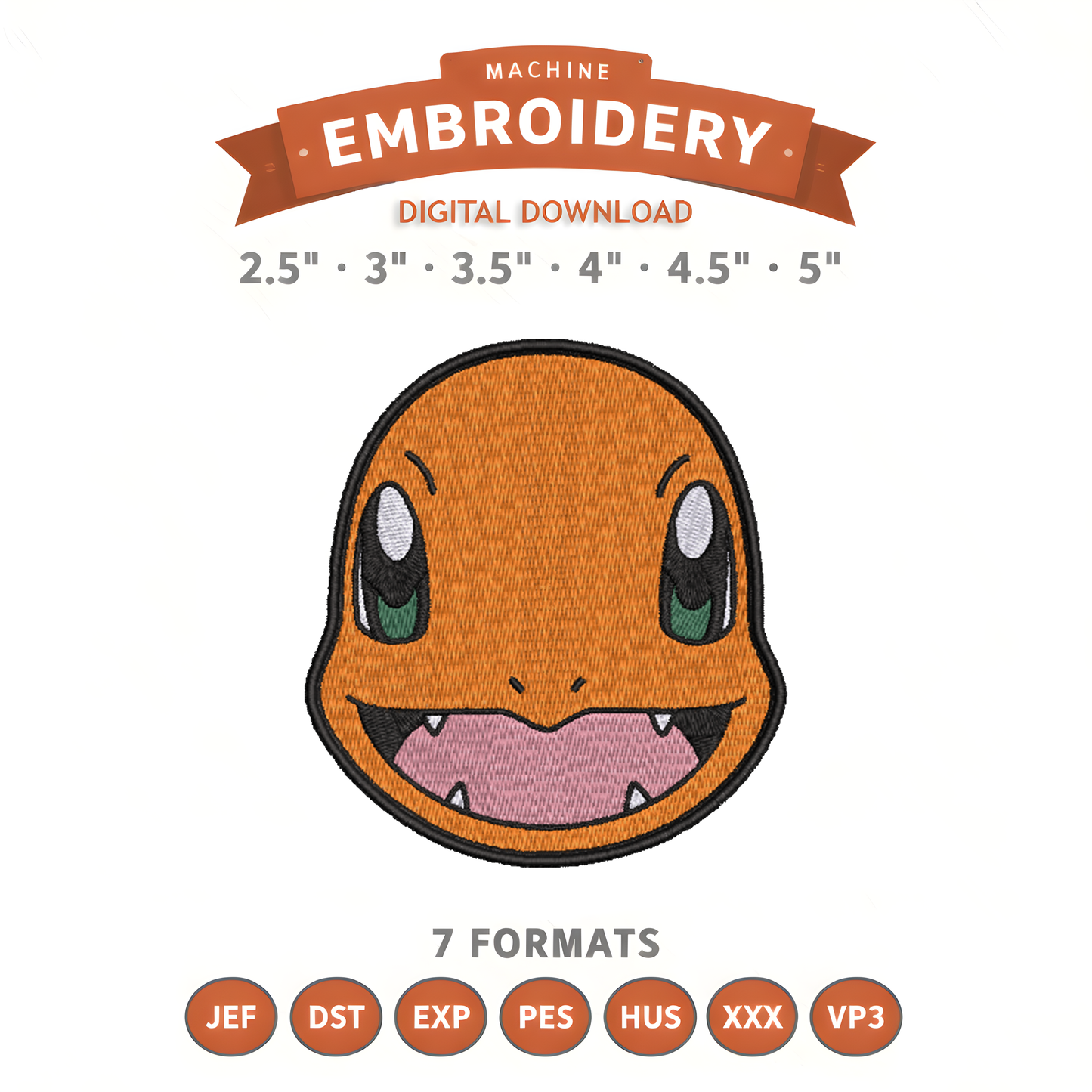 Pokémon Charmander Embroidery Design File | Digital Download | 6 Sizes & 7 Formats Included Threaded Dreams