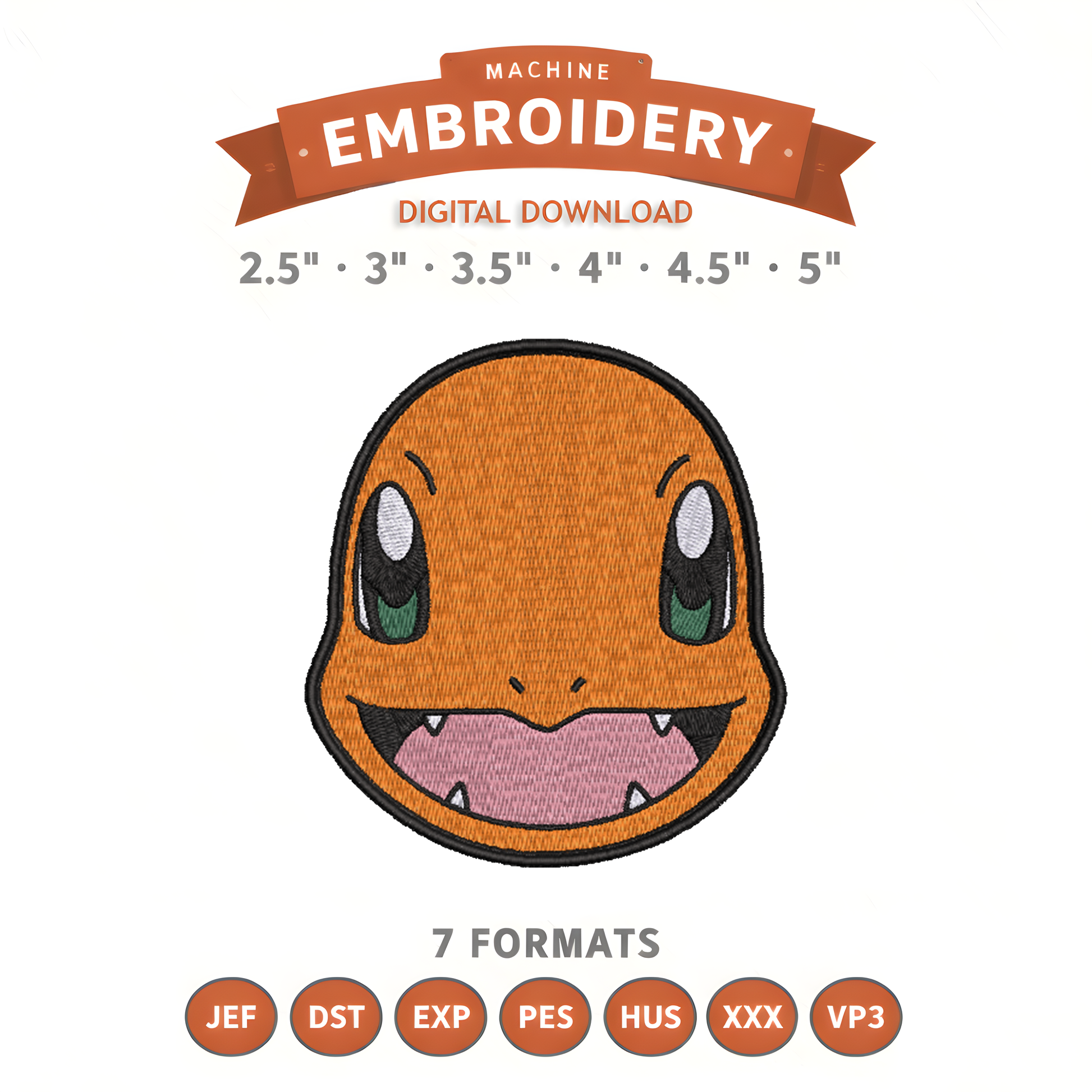 Pokémon Charmander Embroidery Design File | Digital Download | 6 Sizes & 7 Formats Included Threaded Dreams