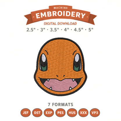 Pokémon Charmander Embroidery Design File | Digital Download | 6 Sizes & 7 Formats Included Threaded Dreams