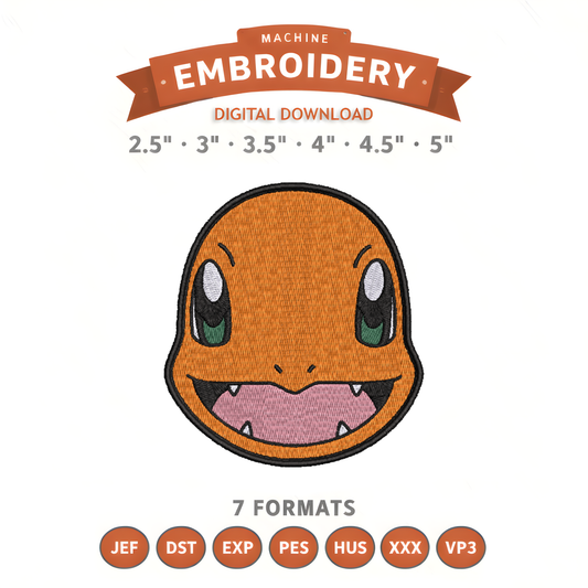 Pokémon Charmander Embroidery Design File | Digital Download | 6 Sizes & 7 Formats Included Threaded Dreams