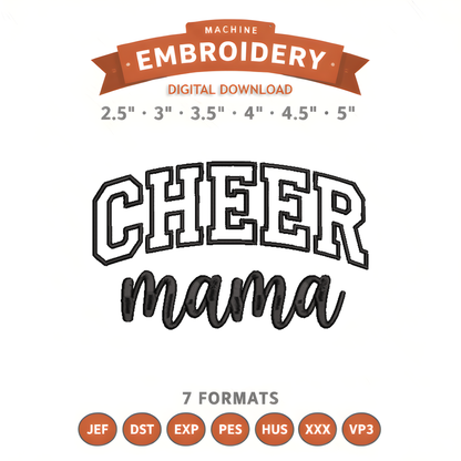 Cheer Mama Embroidery Design File | Digital Download | 6 Sizes & 7 Formats Included Threaded Dreams