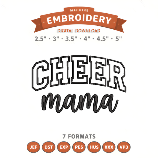 Cheer Mama Embroidery Design File | Digital Download | 6 Sizes & 7 Formats Included Threaded Dreams