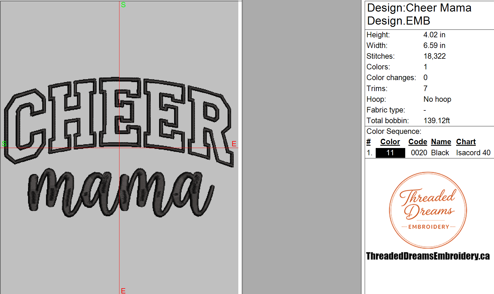 Cheer Mama Embroidery Design File | Digital Download | 6 Sizes & 7 Formats Included Threaded Dreams