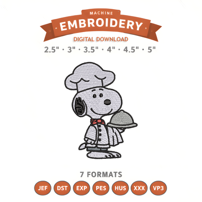 Chef Snoopy Embroidery Design File | Digital Download | 6 Sizes & 7 Formats Included Threaded Dreams