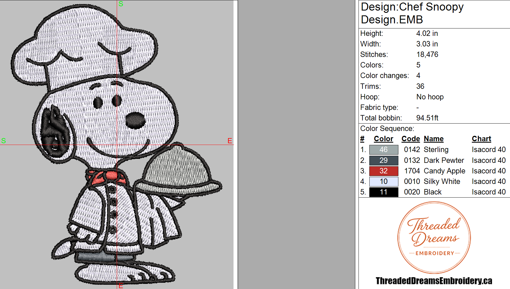 Chef Snoopy Embroidery Design File | Digital Download | 6 Sizes & 7 Formats Included Threaded Dreams