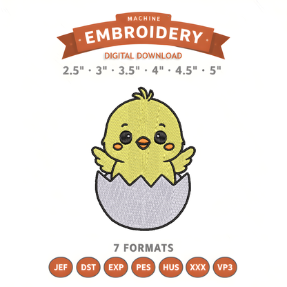 Chick Hatching Embroidery Design File | Digital Download | 6 Sizes & 7 Formats Included Threaded Dreams
