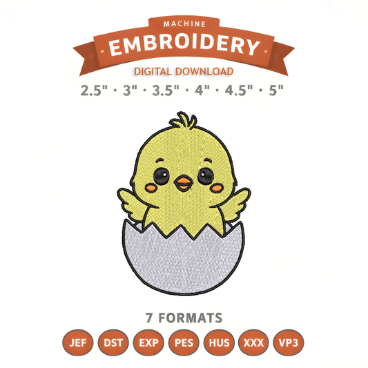 Chick Hatching Embroidery Design File | Digital Download | 6 Sizes & 7 Formats Included Threaded Dreams