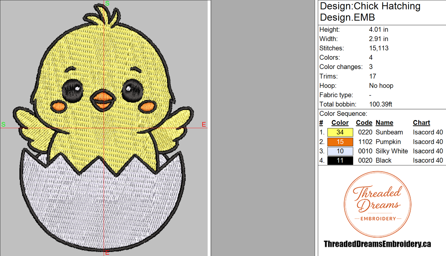 Chick Hatching Embroidery Design File | Digital Download | 6 Sizes & 7 Formats Included Threaded Dreams