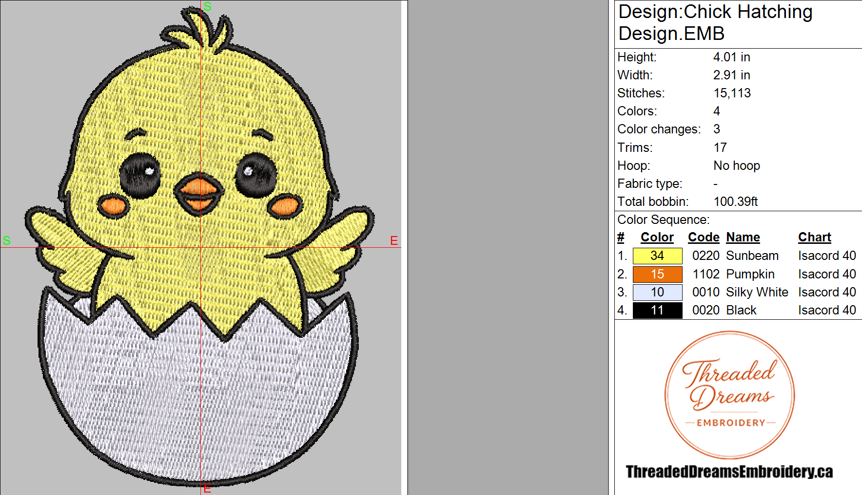 Chick Hatching Embroidery Design File | Digital Download | 6 Sizes & 7 Formats Included Threaded Dreams