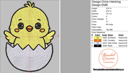 Chick Hatching Embroidery Design File | Digital Download | 6 Sizes & 7 Formats Included Threaded Dreams