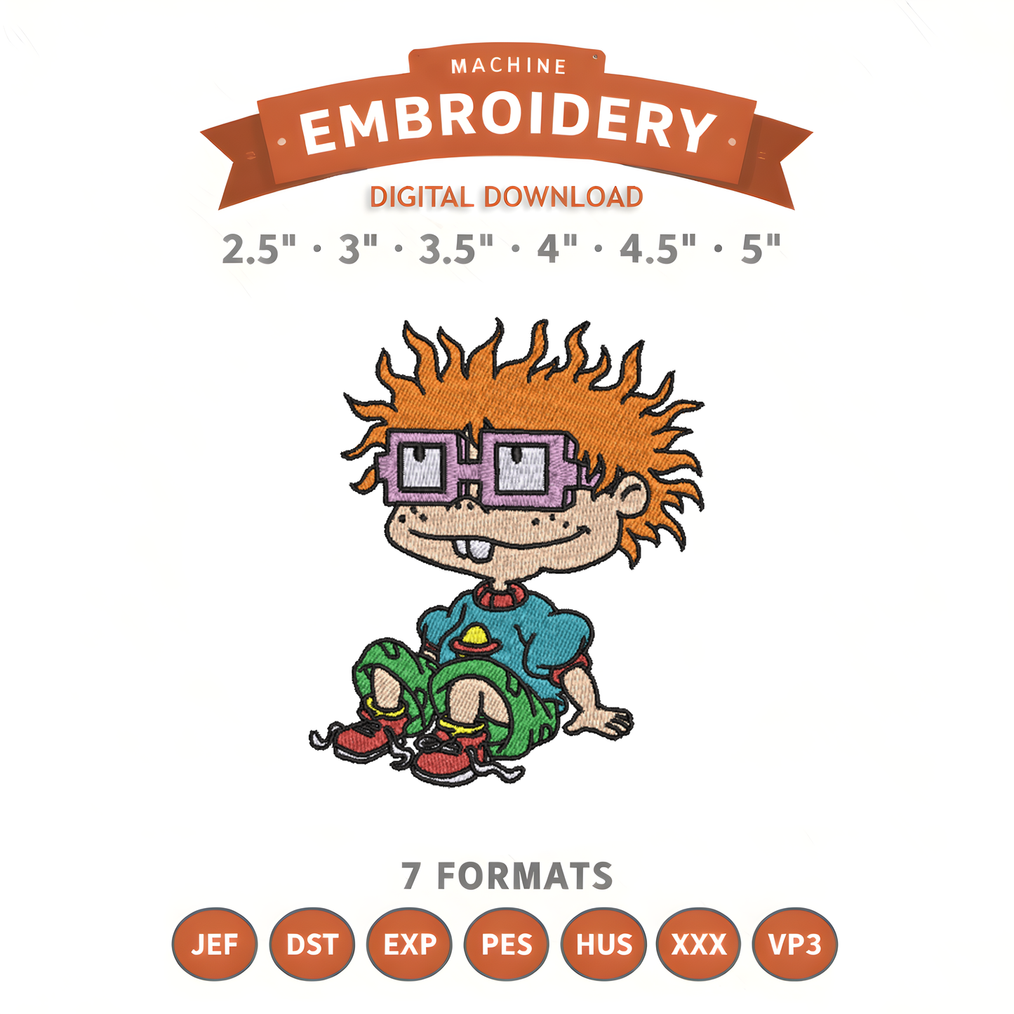 Chuckie Finster Rugrats Embroidery Design File | Digital Download | 6 Sizes & 7 Formats Included Threaded Dreams