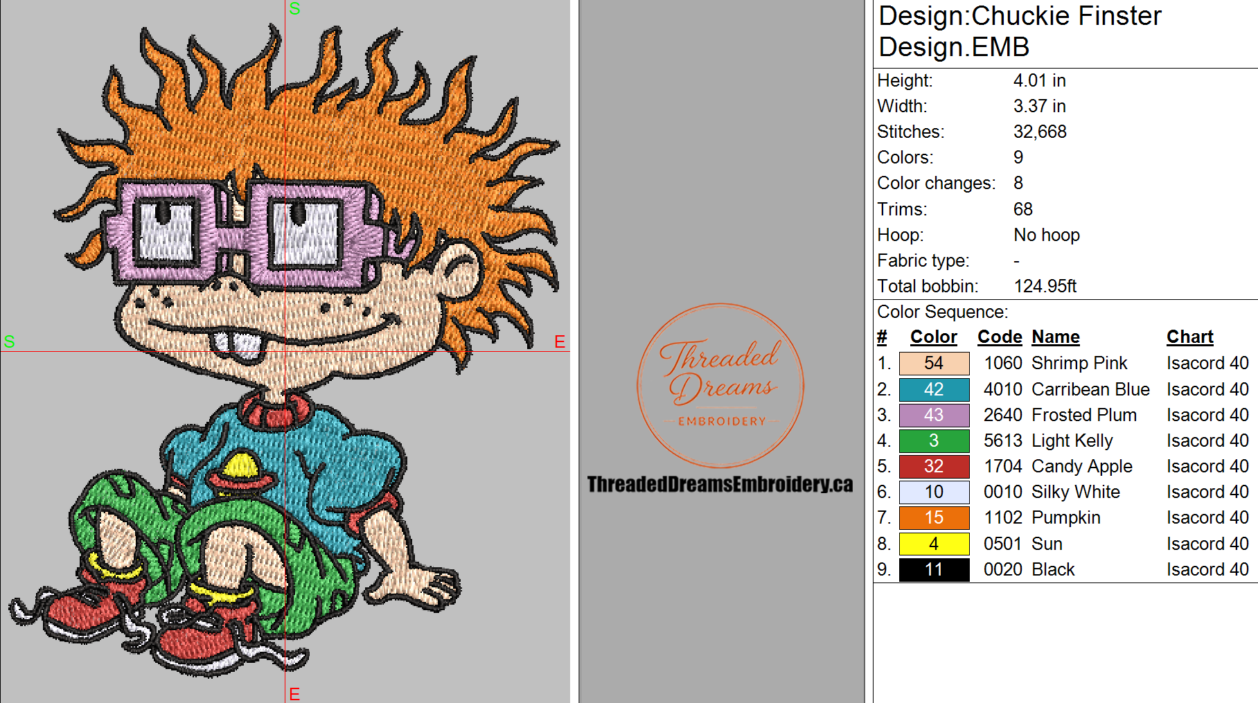 Chuckie Finster Rugrats Embroidery Design File | Digital Download | 6 Sizes & 7 Formats Included Threaded Dreams