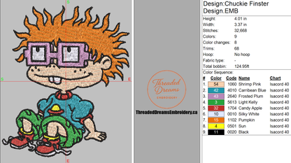 Chuckie Finster Rugrats Embroidery Design File | Digital Download | 6 Sizes & 7 Formats Included Threaded Dreams