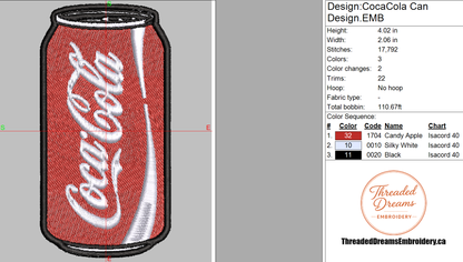 Coca-Cola Embroidery Design File | Digital Download | 6 Sizes & 7 Formats Included Threaded Dreams