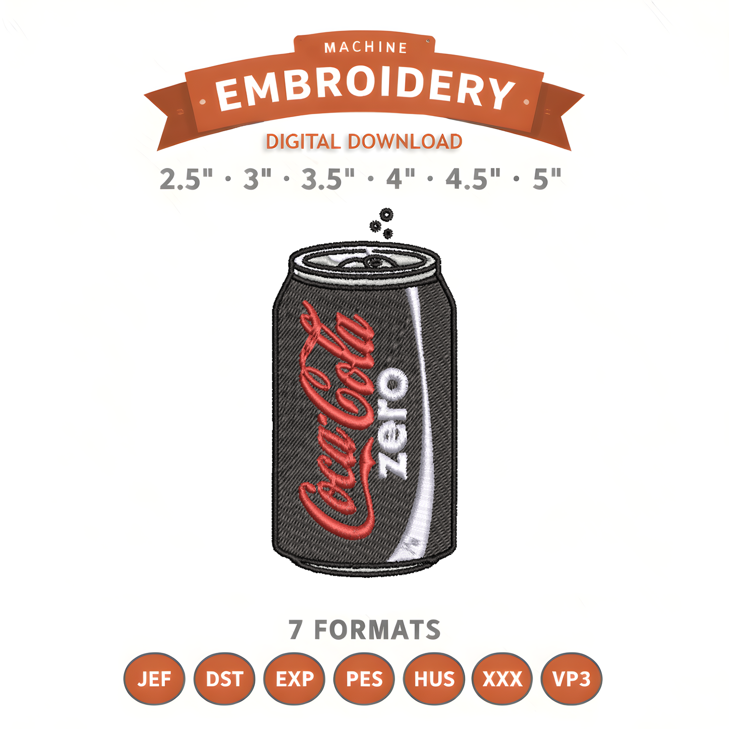 Coca Cola Zero Embroidery Design File | Digital Download | 6 Sizes & 7 Formats Included Threaded Dreams