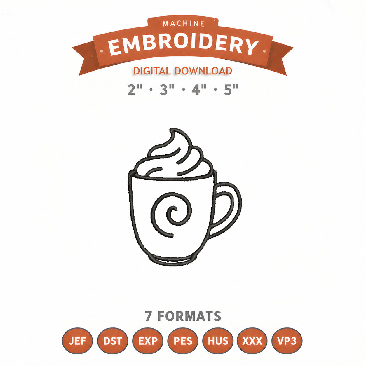 Coffee Mug Outline Embroidery Design File | Digital Download | 4 Sizes & 7 Formats Included Threaded Dreams