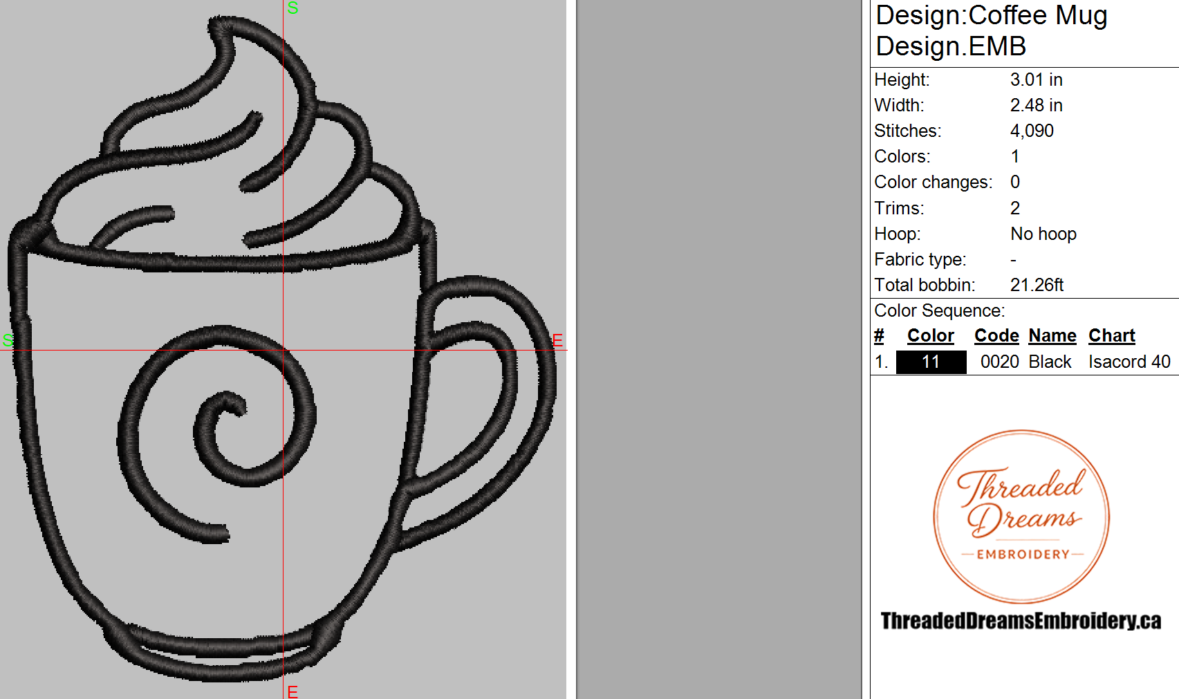 Coffee Mug Outline Embroidery Design File | Digital Download | 4 Sizes & 7 Formats Included Threaded Dreams