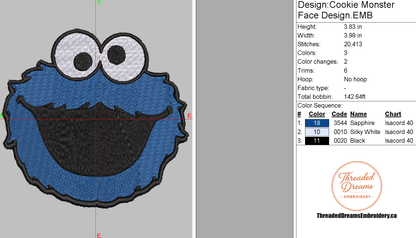 Cookie Monster Sesame Street Embroidery Design File | Digital Download | 6 Sizes & 7 Formats Included Threaded Dreams