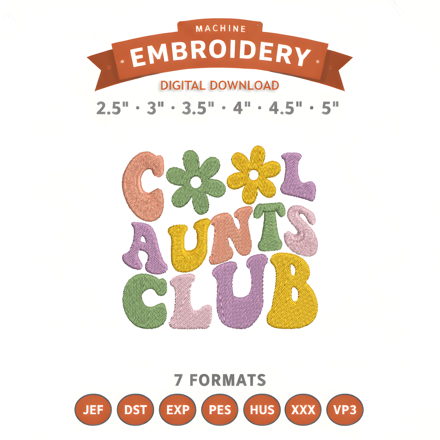 Cool Aunts Club Embroidery Design File | Digital Download | 6 Sizes & 7 Formats Included Threaded Dreams
