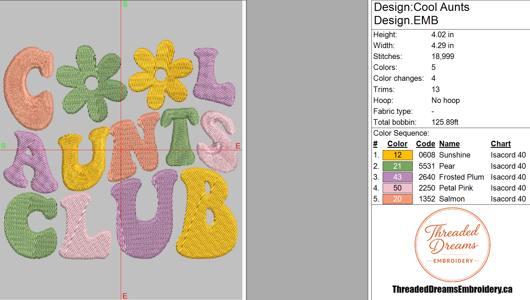 Cool Aunts Club Embroidery Design File | Digital Download | 6 Sizes & 7 Formats Included Threaded Dreams