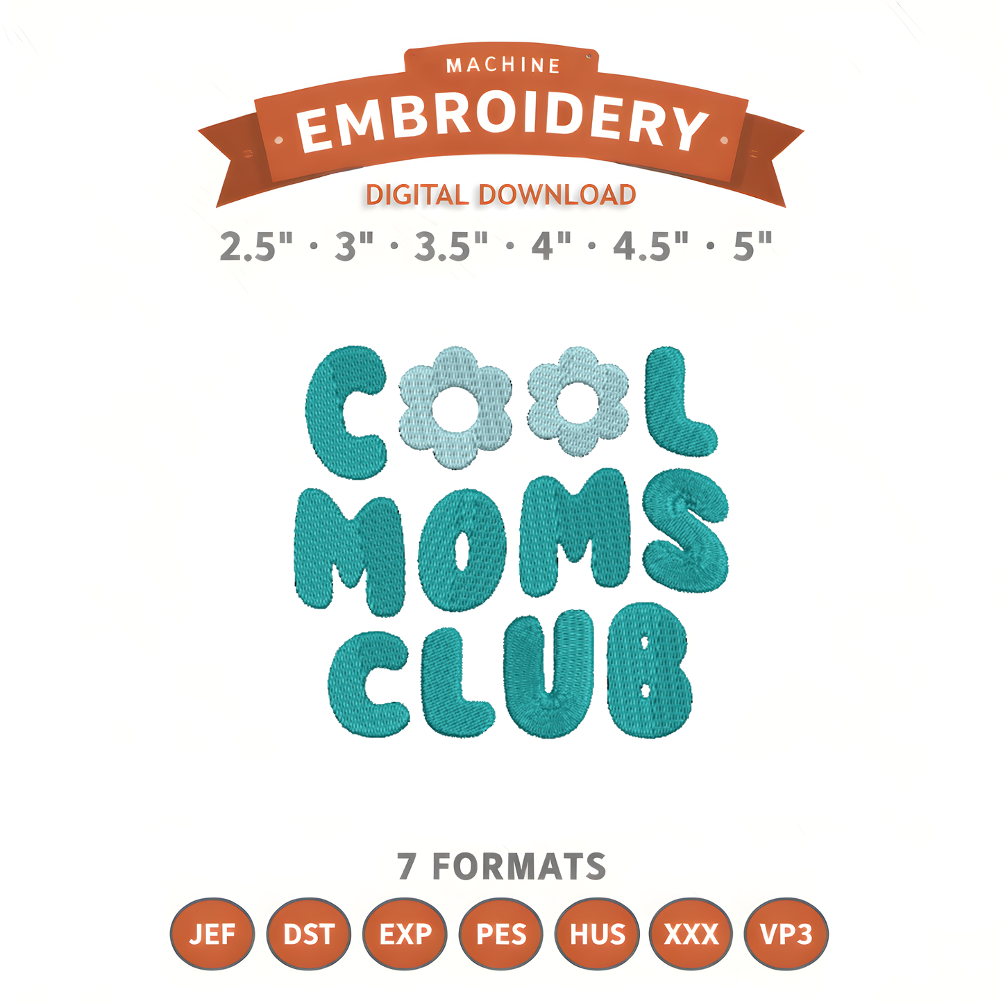 Cool Moms Club Embroidery Design File | Digital Download | 6 Sizes & 7 Formats Included Threaded Dreams