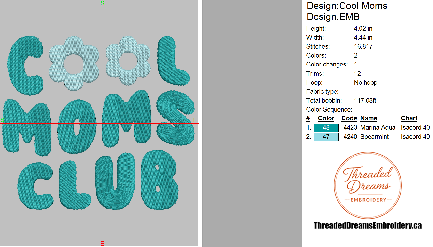 Cool Moms Club Embroidery Design File | Digital Download | 6 Sizes & 7 Formats Included Threaded Dreams