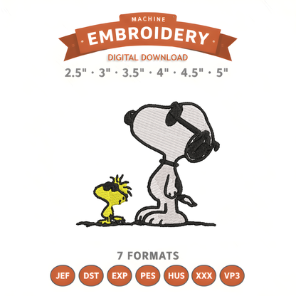 Snoopy and Woodstock Cool Embroidery Design File | Digital Download | 6 Sizes & 7 Formats Included Threaded Dreams