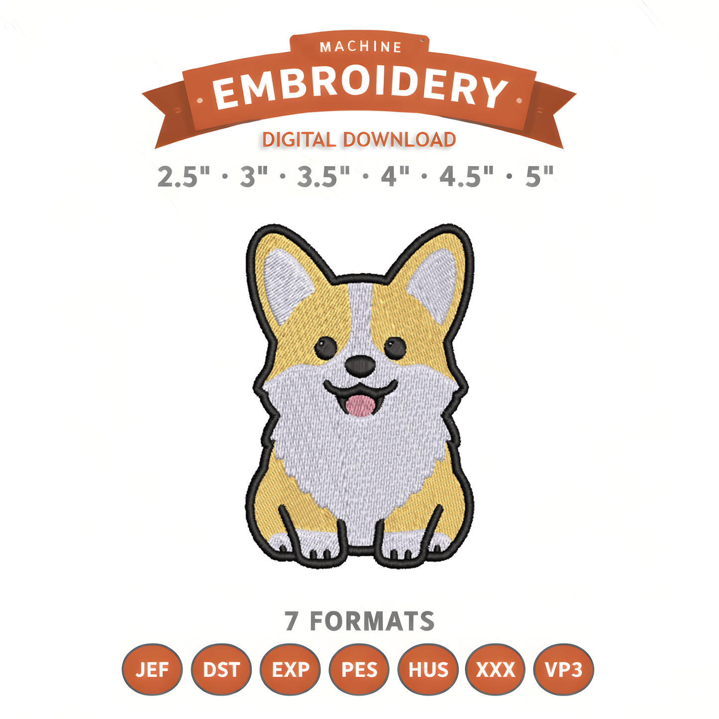 Corgi Embroidery Design File | Digital Download | 6 Sizes & 7 Formats Included Threaded Dreams