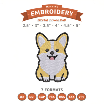 Corgi Embroidery Design File | Digital Download | 6 Sizes & 7 Formats Included Threaded Dreams