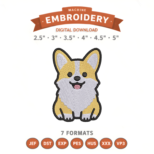 Corgi Embroidery Design File | Digital Download | 6 Sizes & 7 Formats Included Threaded Dreams